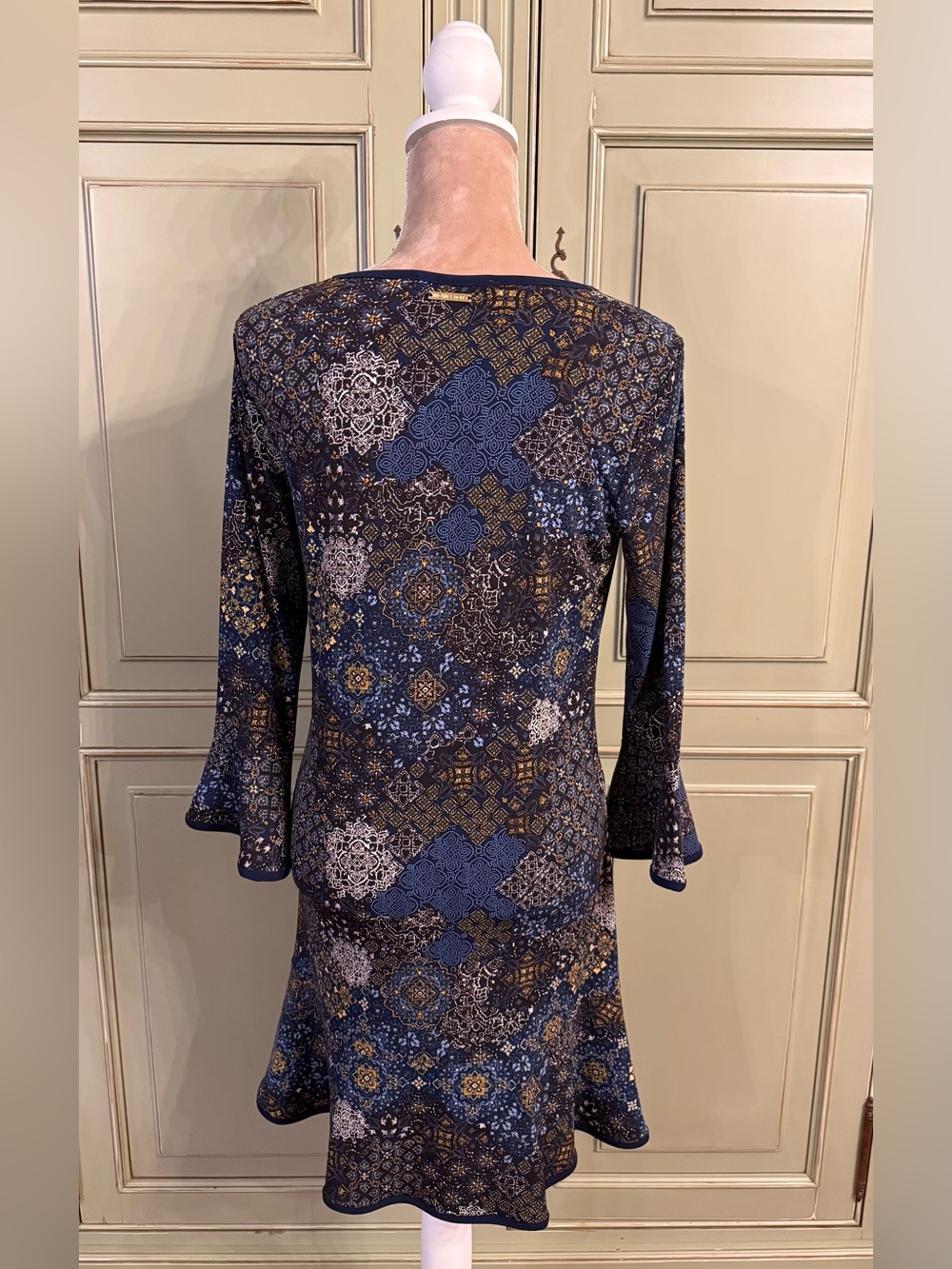 Michael Kors Collection Navy Multi Floral-Print Long Sleeve Dress